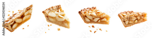 Apple pie slice flying through the air, isolated on a white background. Mix Collection Png.