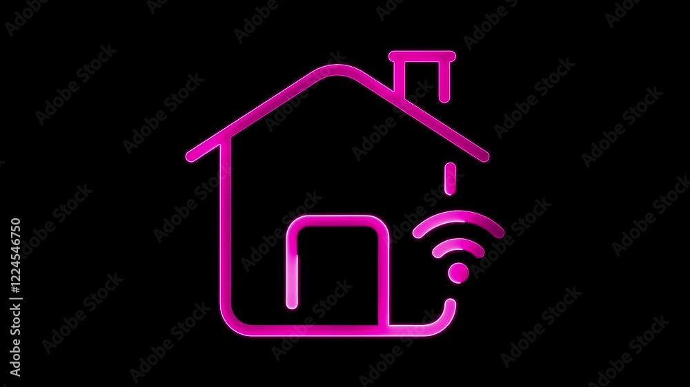Smart home icon animation by pink color neon on black background. Smart home icon animation by pink color neon on black background.