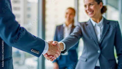 Business Professionals Shaking Hands in a Meeting Setting photo