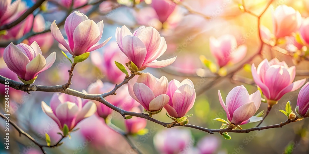 Delicate pink flowers unfolding on a magnolia tree branch , nature, spring, nature, spring, blossoming, flower Delicate pink flowers unfolding on a magnolia tree branch , nature, spring, nature, spring, blossoming, flower