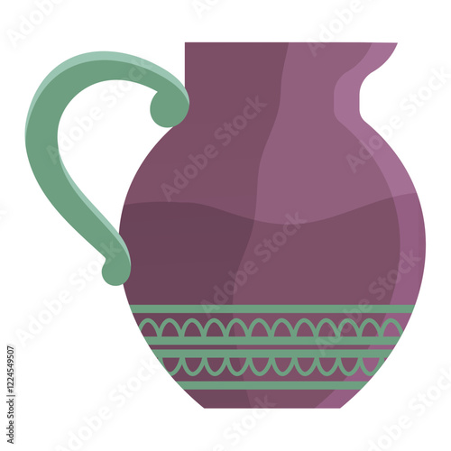 Ceramic pot on isolated background. Traditional dishes, pottery with ornament, liquid container. Stoneware, handmade object made of clay. Ancient vase, rural culture, kitchen natural container