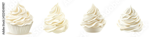 Flat style illustration of whipped cream dollop, isolated on white background, smooth and artistic. Mix Collection Png.