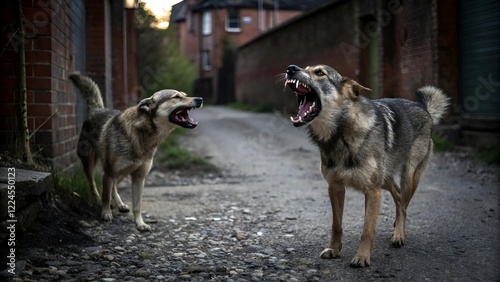 Two Dogs Barking: A Playful and Energetic Moment of Canine Communication and Fun.