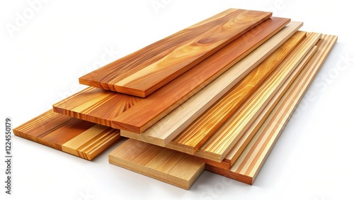 Various Sizes of Cedar Wood Boards Isolated on White Background - Architectural Texture photo