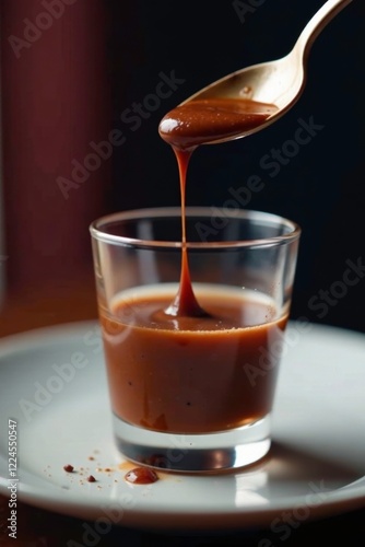 Sous vide mole sauce seeping from a crystal glass, molecular gastronomy, sous vide, chocolate photo