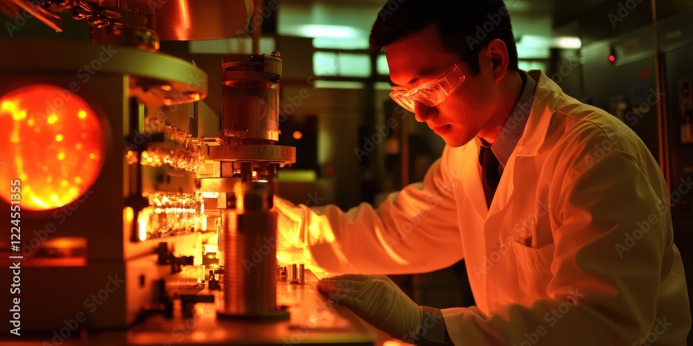 A scientist in a lab analyzing radioactive materials, highlighting the scientific aspects of nuclear energy research and safety A scientist in a lab analyzing radioactive materials, highlighting the scientific aspects of nuclear energy research and safety
