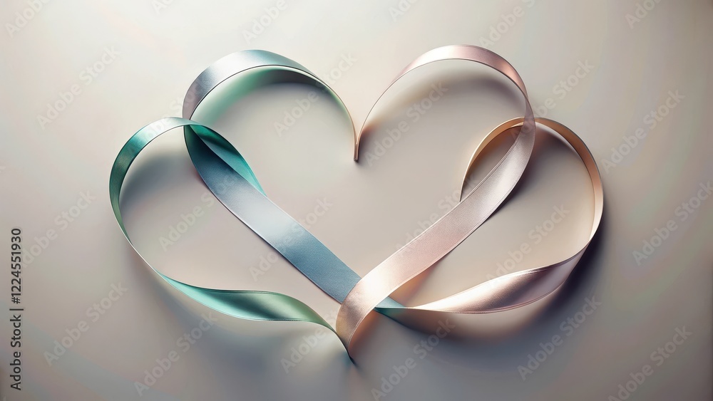 Elegant ribbon in the shape of a heart with subtle metallic sheen and soft pastel color palette, elegance, decorative Elegant ribbon in the shape of a heart with subtle metallic sheen and soft pastel color palette, elegance, decorative