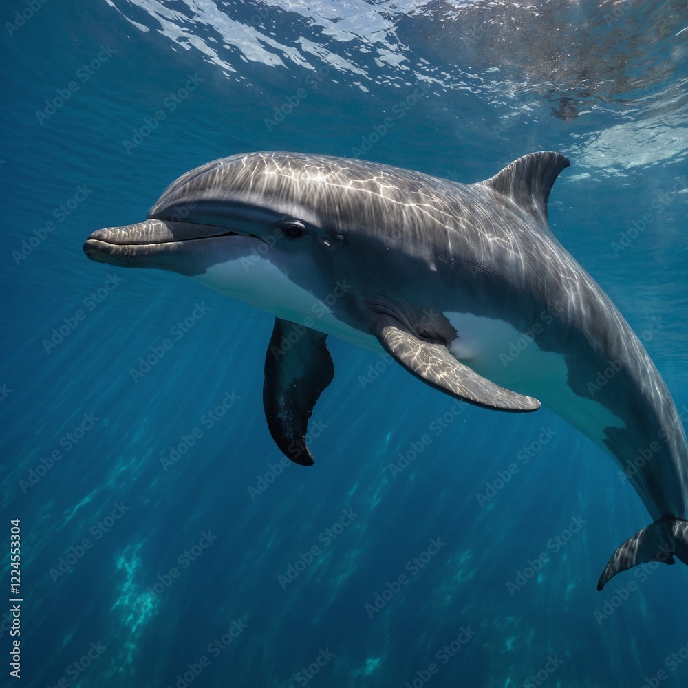 Naklejka premium Create an image of a dolphin viewed from the side, showcasing its sleek and graceful body.