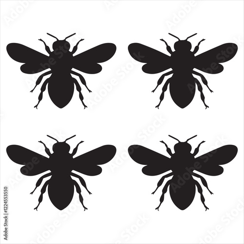 Bee Silhouette Vector Bundle Set, Honey Bee Vector Silhouette , Different Poses Bee Vector Silhouette