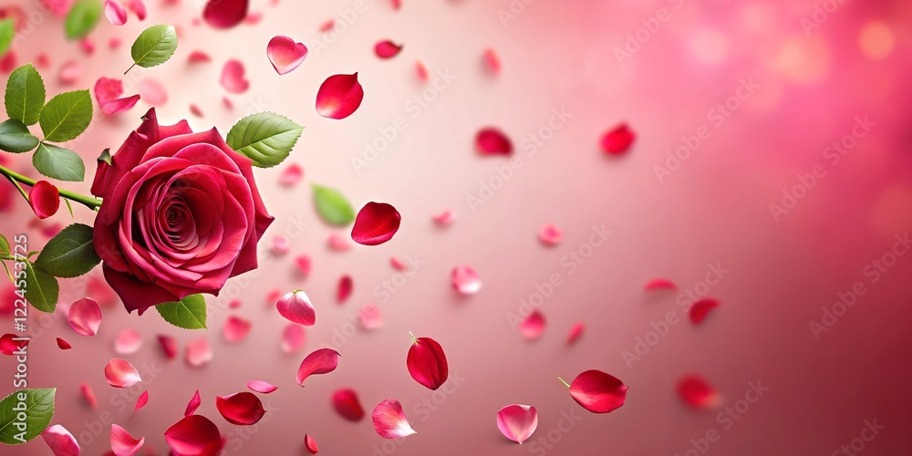 pink rose petals background, soft pink background with falling red rose pink rose petals background, soft pink background with falling red rose