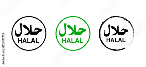 Halal Round Logo Vector. Halal food labels Icon. arabic product emblem, Halal logo Green Vector illustration
