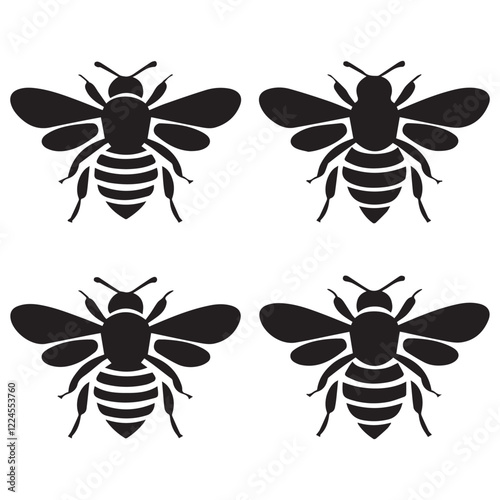 Bee Silhouette Vector Bundle Set, Honey Bee Vector Silhouette , Different Poses Bee Vector Silhouette