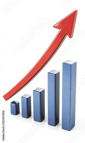 Free Download Blue bar graph with rising red arrow indicating growth on white background - GFXLoad