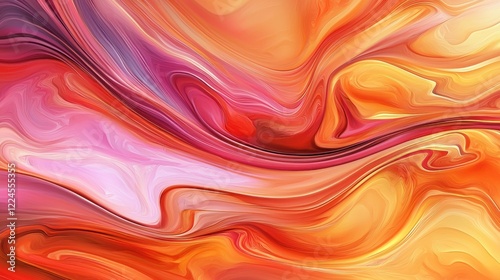 Abstract Swirling Orange and Pink Liquid Painting