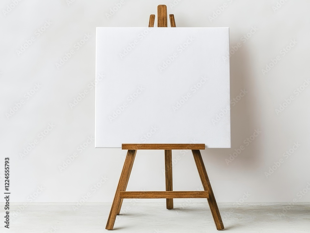 Blank white canvas on wooden easel. Blank white canvas on wooden easel.