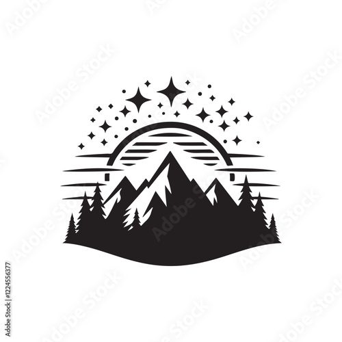 starry peaks silhouette vector line art logo