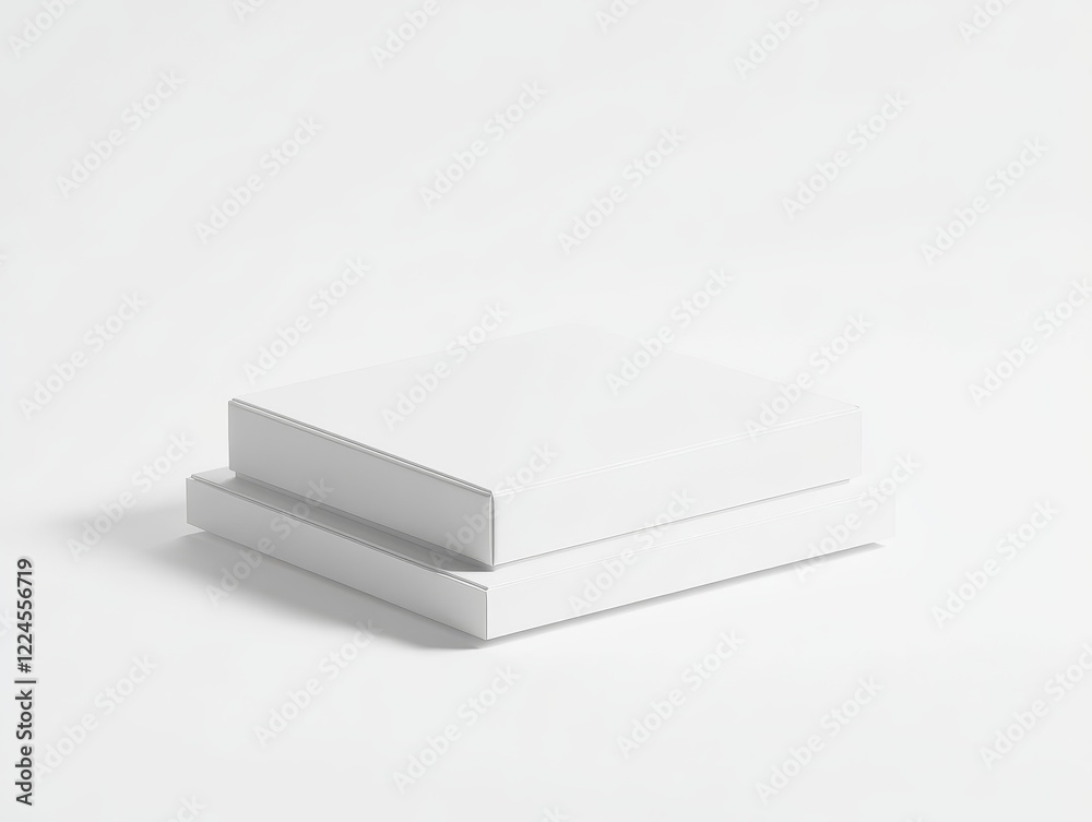 Two blank white square boxes stacked on a white background. Two blank white square boxes stacked on a white background.