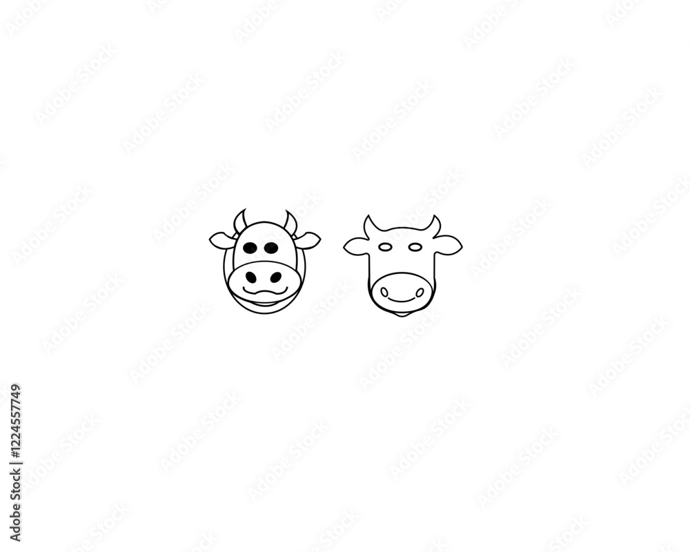 Fototapeta premium Grazing cow vector set. Cow body silhouette, calf icon. Cow Icons - Multi Series.farm animals icon, cow, pig and chicken, group of pets, thin line symbol on white background - editable stroke vector i