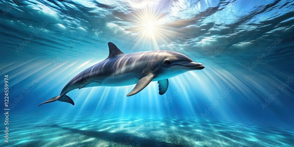 Obraz premium Dolphin swimming in the ocean , blue ocean, aquatic animal, blue ocean, aquatic animal