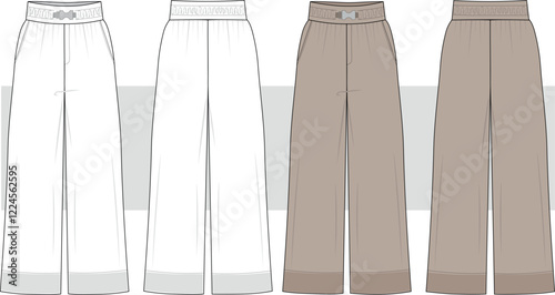 Buckle Belted Track Wide Leg Pants Fashion Illustration, Vector, CAD, Technical Drawing, Flat Drawing, Template, Mockup.