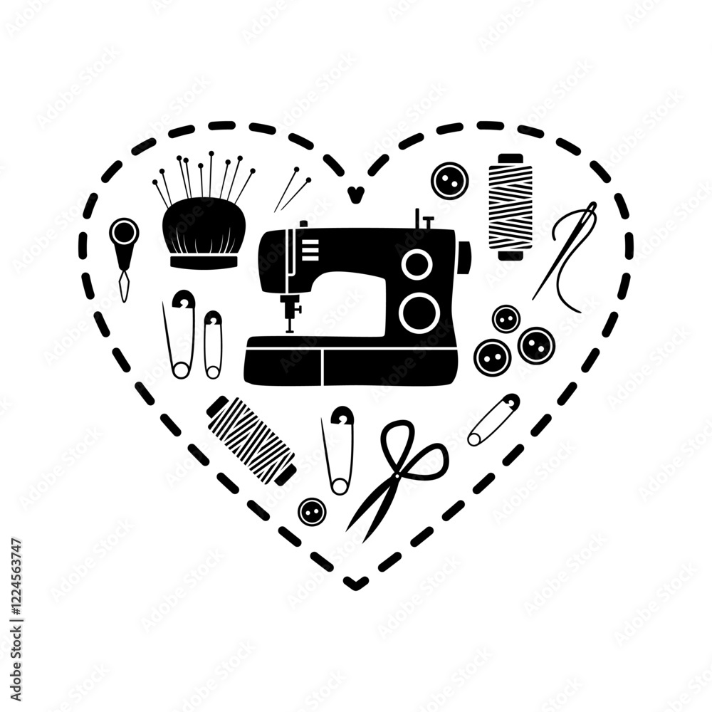 Fototapeta premium Sewing equipment and stitched heart.