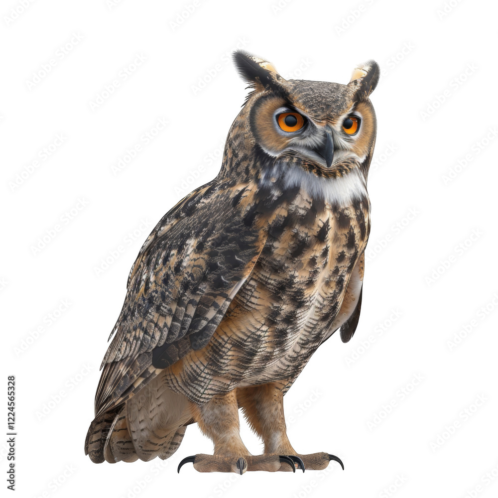 Naklejka premium A large owl is standing on a white background
