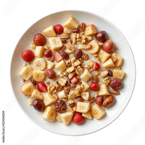  fruit salad with nuts on white plate 