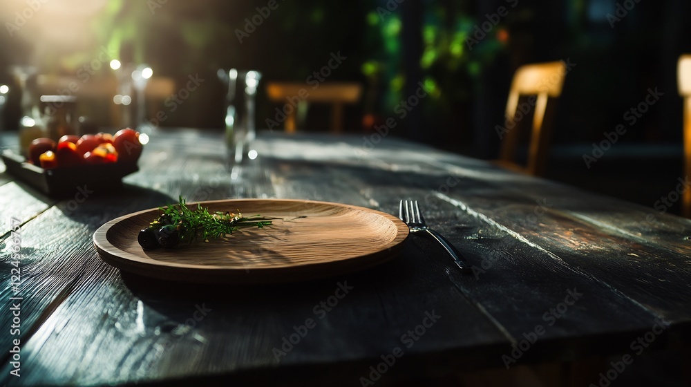 Obraz premium Rustic Outdoor Dining: A Simple Table Setting