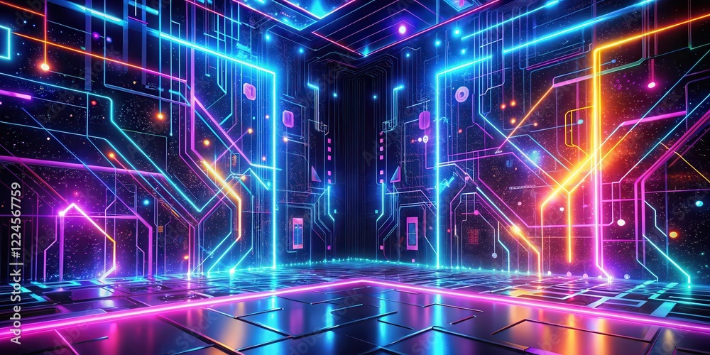 Code snippets on a neon-lit abstract background with glowing lines and futuristic shapes , programming Code snippets on a neon-lit abstract background with glowing lines and futuristic shapes , programming