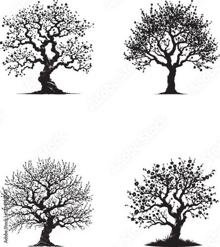 "Plum Tree Silhouette Collection - Four Unique Designs"