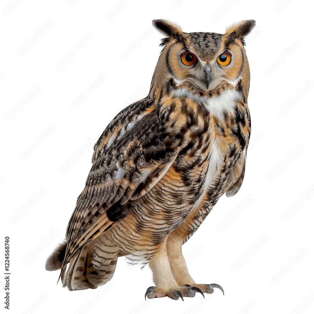 Naklejka premium A large owl is standing on a white background
