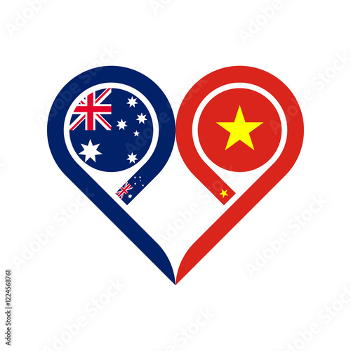 togetherness concept. heart symbol icon of australia and vietnam flag. vector illustration isolated on white background