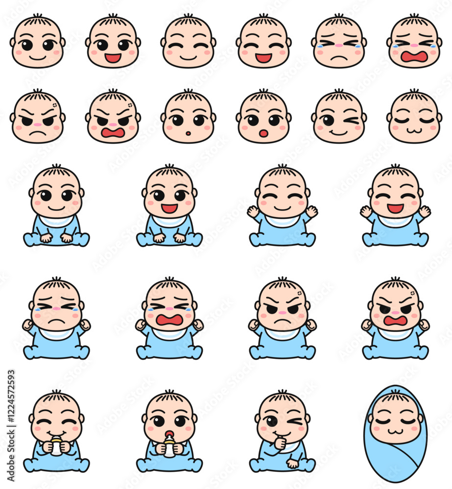 赤ちゃん(男の子)のイラストセット 赤ちゃん(男の子)のイラストセット