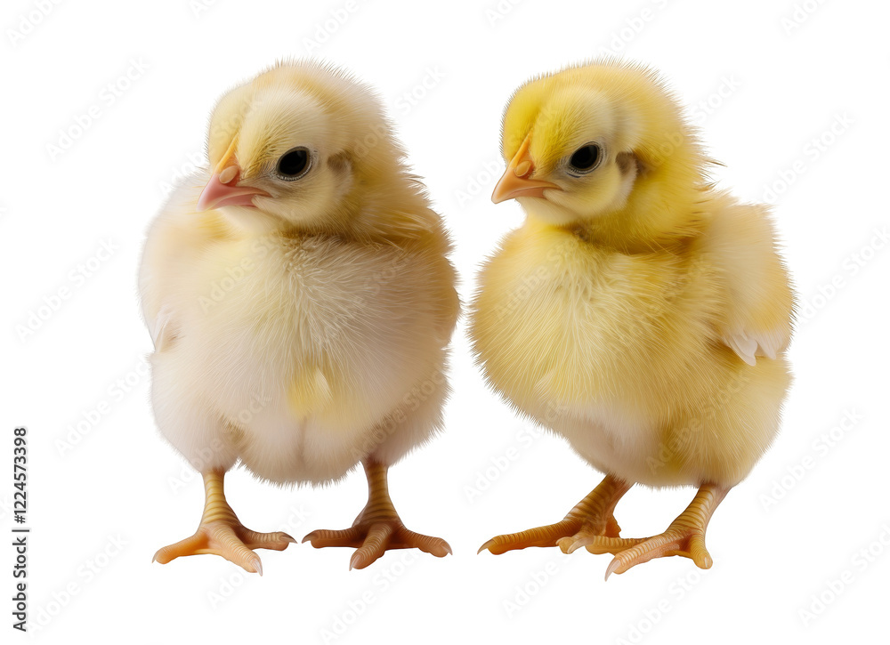 Fototapeta premium Two baby chicks standing next to each other