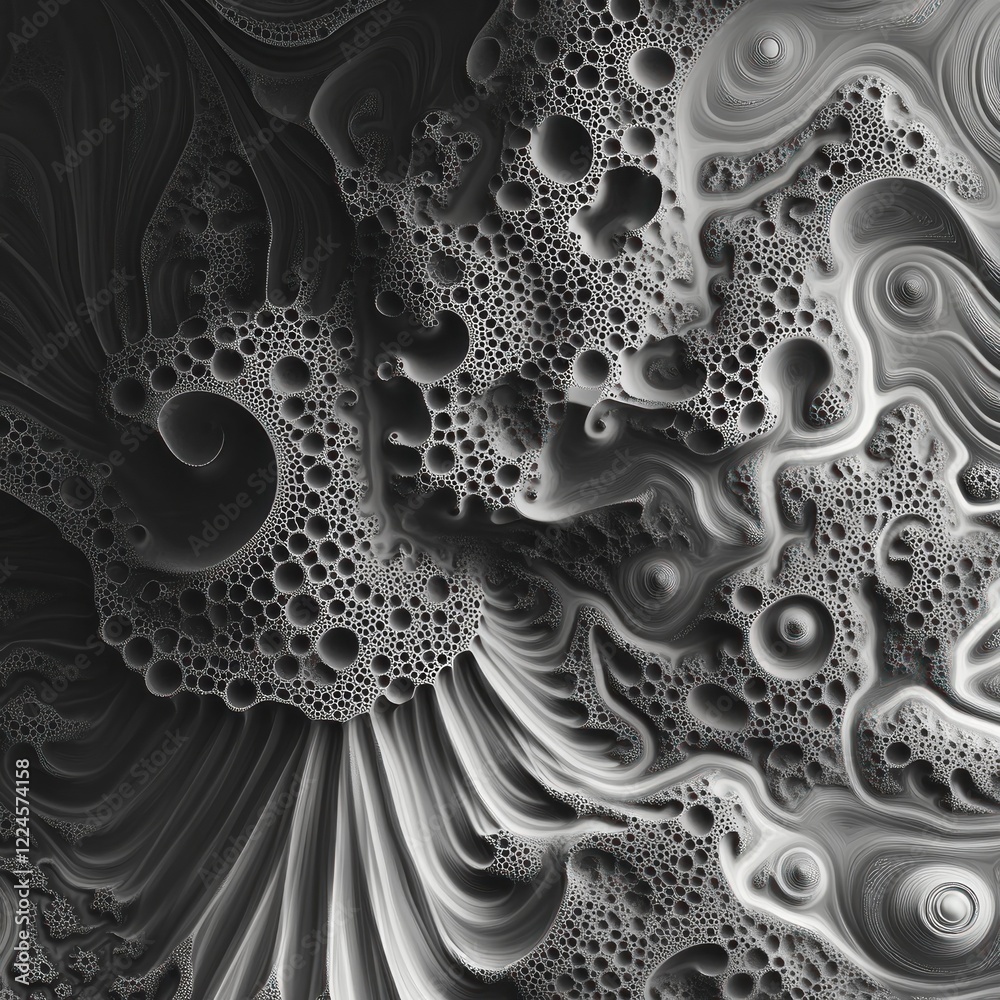 Abstract grayscale swirls, bubbles, texture; design background