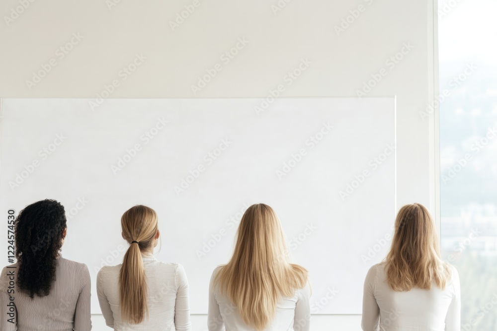 Obraz premium Group of women facing blank wall, symbolizing contemplation and