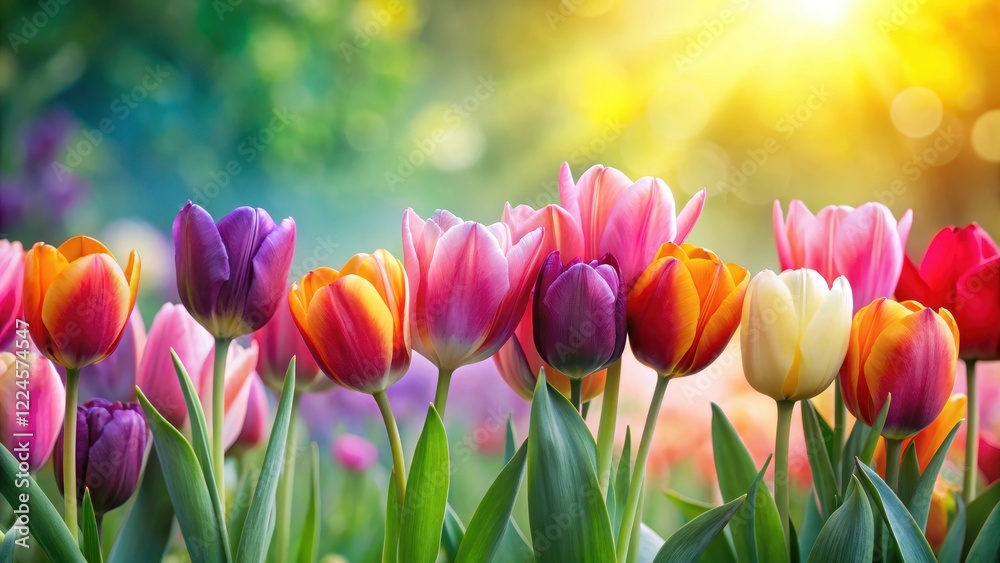 Colorful spring tulip flowers lined up in a beautiful arrangement, nature, garden, nature, garden Colorful spring tulip flowers lined up in a beautiful arrangement, nature, garden, nature, garden