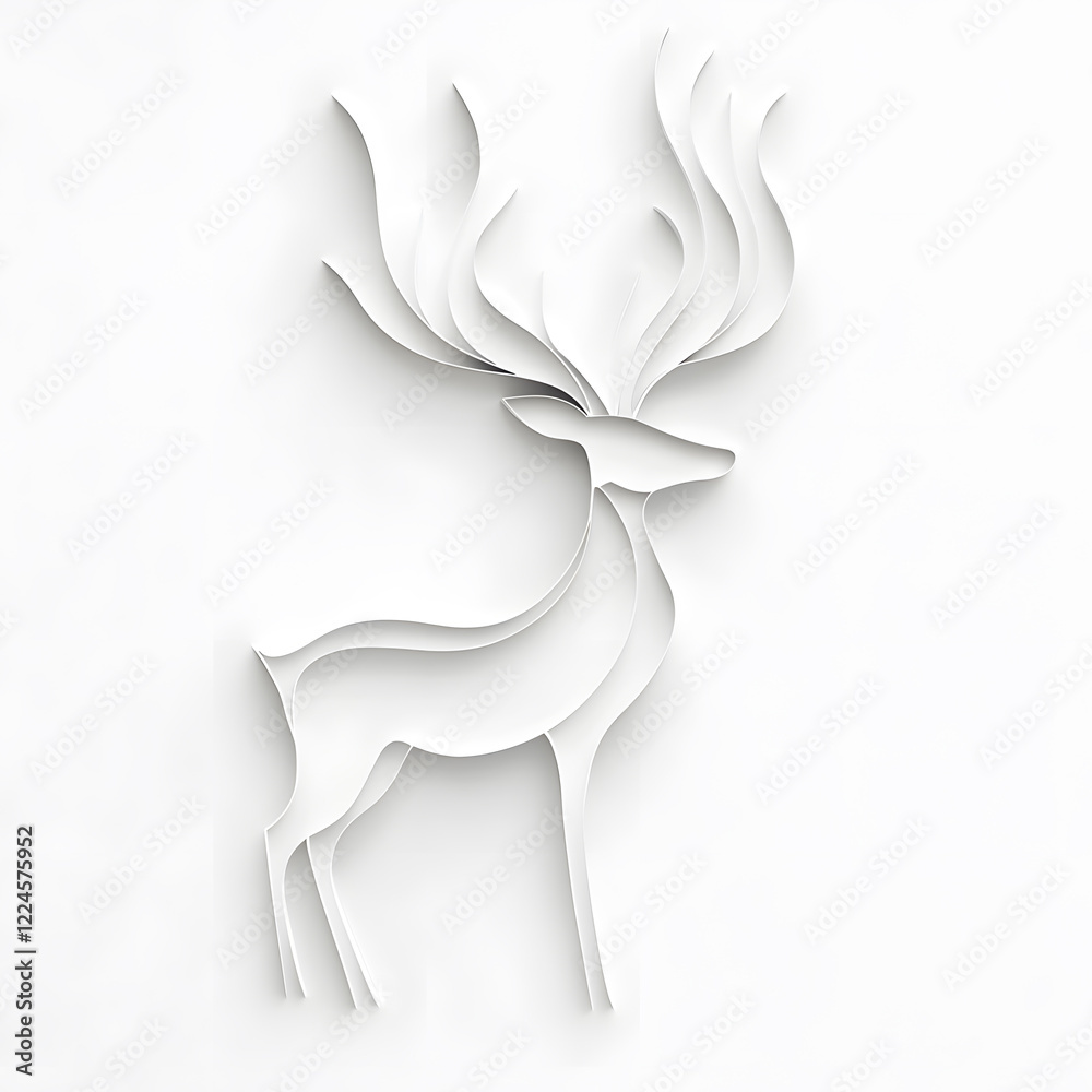Fototapeta premium Christmas deer in a minimal paper cut style isolated on background