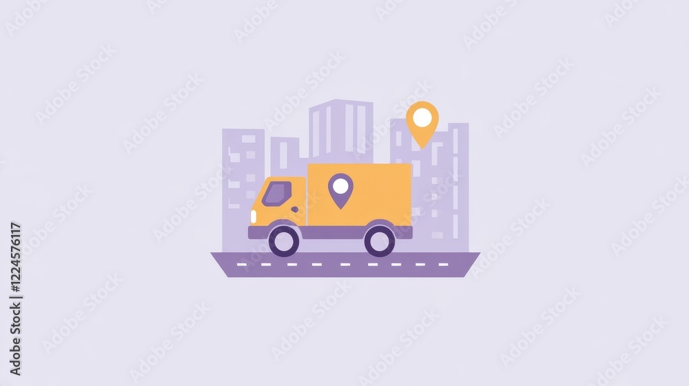 Fototapeta premium Delivery truck with navigation map, streamlining logistics and transportation for efficient delivery services