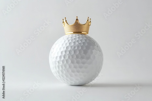 Obraz na płótnie modern minimalist golf trophy design featuring sleek metallic golf ball crowned with elegant golden crown, set against clean white background w salonie