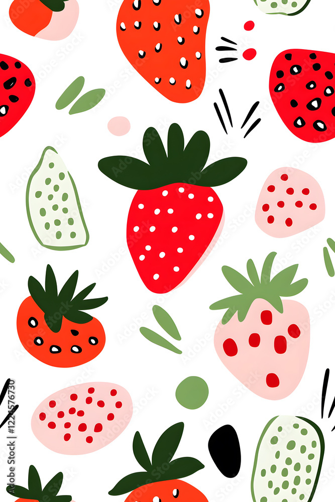 Hand-drawn seamless pattern with cute strawberry Hand-drawn seamless pattern with cute strawberry