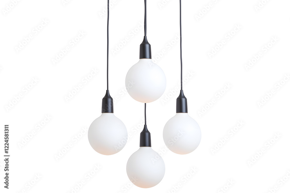 Modern chandelier with a cluster of hanging white glass orbs isolated on white background Modern chandelier with a cluster of hanging white glass orbs isolated on white background