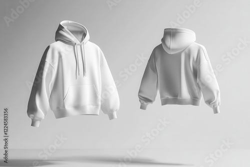 Obraz na płótnie pristine white designer hoodie mockup floating in minimalist studio, ethereal lighting, front and back 3d views, professional fashion photography w salonie