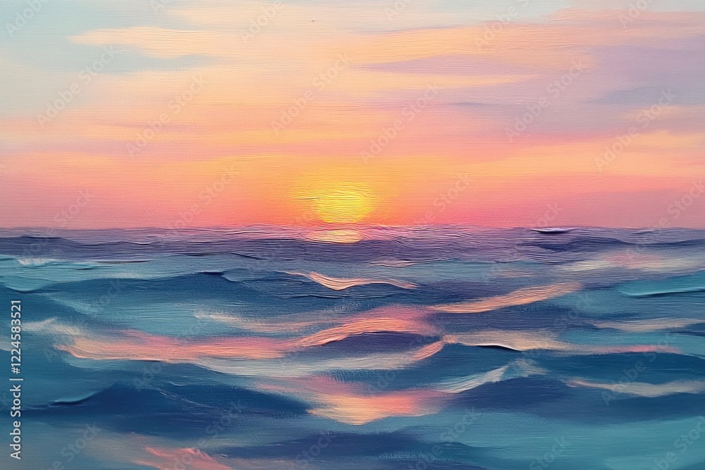 Obraz premium Vibrant sunset above calm ocean waves creates serene and peacefu