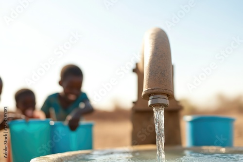 Children collect clean water from community well, highlighting r