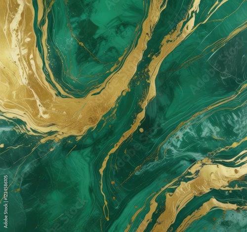 Marble and Gold Modern Abstract Painting in Emerald Green , contemporary art, bold brushstrokes, abstract expressionism