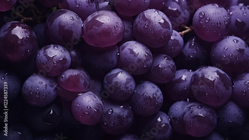 Close-Up of Fresh Purple Grapes with Water Droplets photo