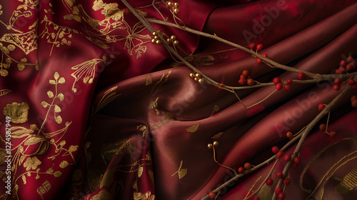 A luxurious design showcasing deep crimson silk 