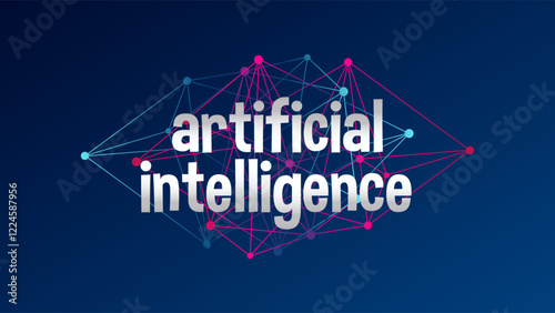 Artificial intelligence. Deep learning. Smart digital technology. AI vector illustration for science, web design, business. Blue pink gradient triangle network pattern