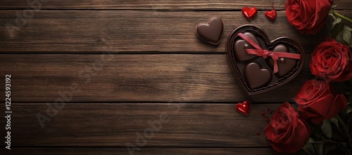 Wallpaper Mural Romantic Valentine's Day Chocolate Gift with Roses on Wooden Background Torontodigital.ca